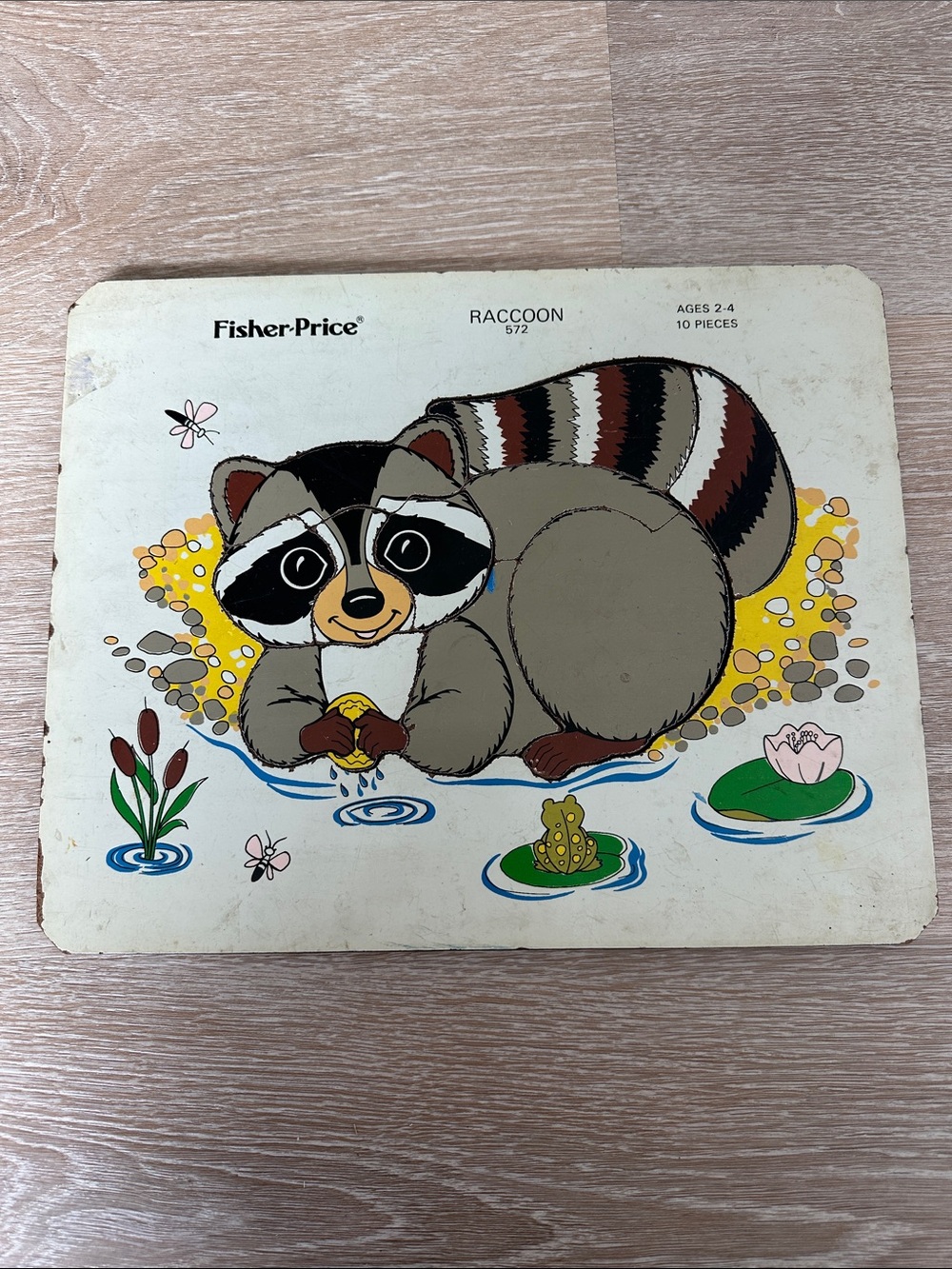 Vintage Fisher-Price Raccoon Puzzle #572 10 Piece Preschool Tray Puzzle Ages 2-4